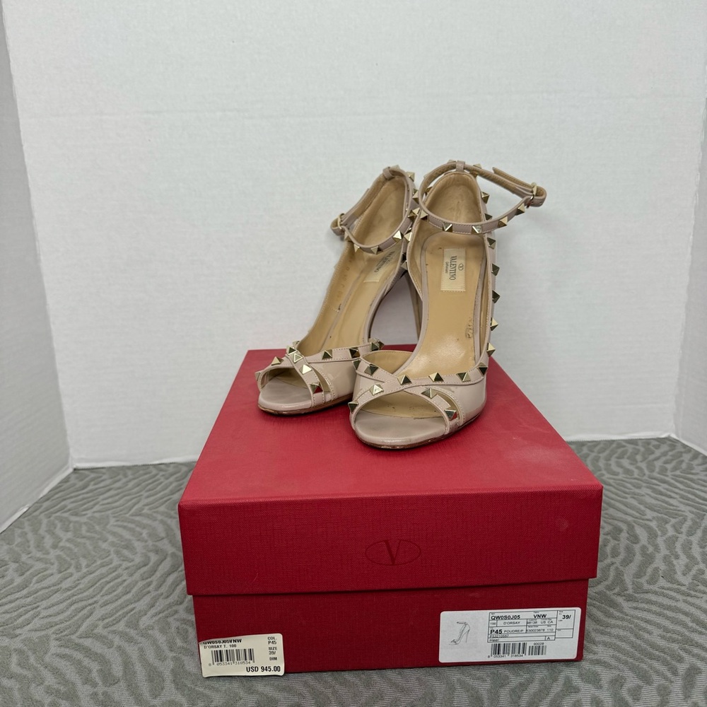 VALENTINO D’Orsay Rockstud Open Toe Tan Heels Size 39.5 - Picture 2 of 13